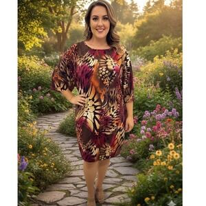 J.B.S. Ltd. Womens Butterfly Wing Print Shift‎ Dress Magenta Orange 18W